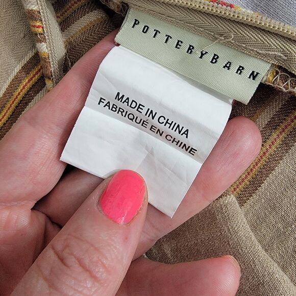 Pottery Barn 2 20x20 Inch Throw Pillow Covers Linen Cotton Blend Neutral Striped - Picture 2 of 11